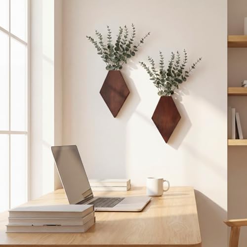 Chunful 2 Pcs Wooden Wall Planter Decor, 9.8 x 6.6 x 1.2 Inches - Image 4