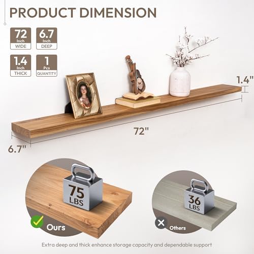 Marsmiles 72in Long Wood Floating Shelves - Image 3