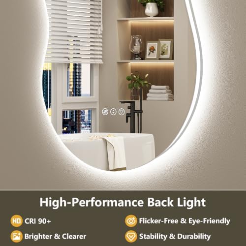 48x26 Asymmetrical LED Mirror for Bathroom Lighted Vanity Mirror - Image 3