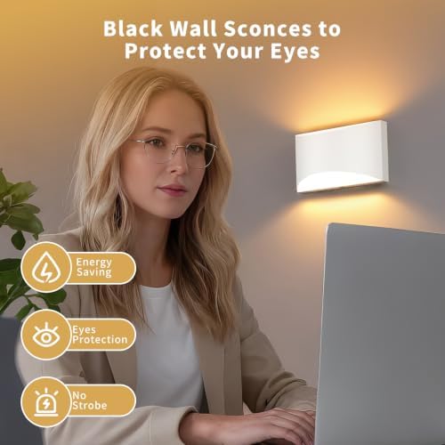 White Modern LED Wall Sconce, 3 Colors Hardwired Wall Sconces Set of 2 - Image 6