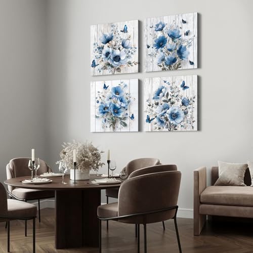 Vintage Flower Wall Art for Bathroom Rustic Floral Paintings Pictures Butterfly - Image 5