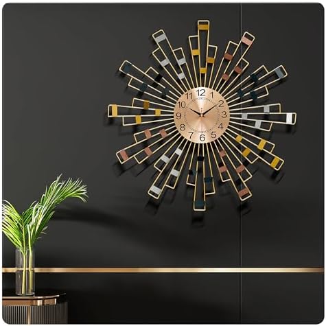 Gold Wall Clock, Silent Movement Wall Clocks Battery Operated, Mid-Century by PSYCHEGOD