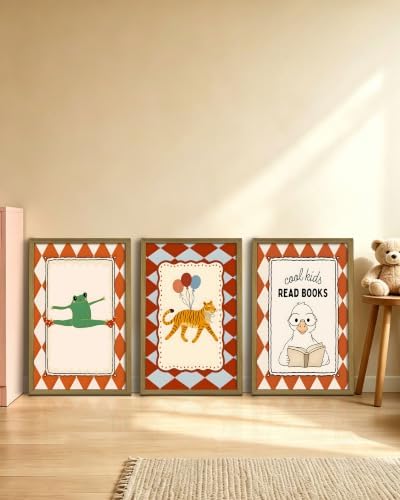 Framed Vintage Nursery Canvas Wall Art Set of 3, Frog Tiger Duck Animal Wall - Image 7