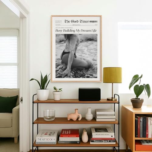 Funky Black And White Newspaper Canvas Wall Art 8x10in Wood Grain Frame Trendy - Image 5