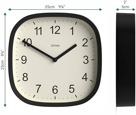 JONES CLOCKS® Sprite wall Clock | Modern Square Clock | 10" | Black - Image 4