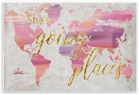 Glam Pink Ombre Map Travel, 13 x 19 Inch Mounted Print on Wall Plaque by StupellIndustries