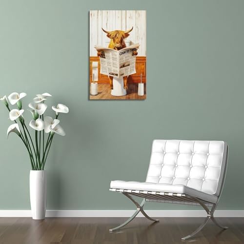 Funny Highlands Cow Reading Newspaper Poster Picture Print Canvas Wall Paint - Image 5
