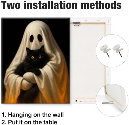 Halloween Ghost and Black Cat Canvas Wall Art, Ghost Art Print Wall Decor - Image 3