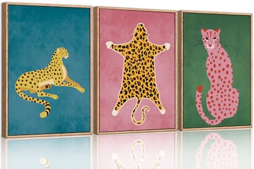 Large Boho Cheetah Animals Framed Canvas Wall Art Set -24"x36"x3 - Image 5