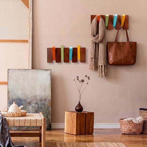 Youyole 2 Pcs 4 Hook Wood Coat Rack Wall Mount MCM Piano Hideaway Coat Hook - Image 2