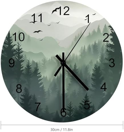 Forest Wall Clock Silent Non Ticking Battery Operated, Watercolor Green Forest - Image 2