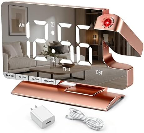 Projection Clock, Alarm Clocks for Bedrooms, 7.3"Mirror Bedside Clock by Unknown