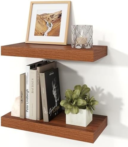 16" Walnut Floating Shelves Wood Wall Shelf, Walnut Color by Ornawit