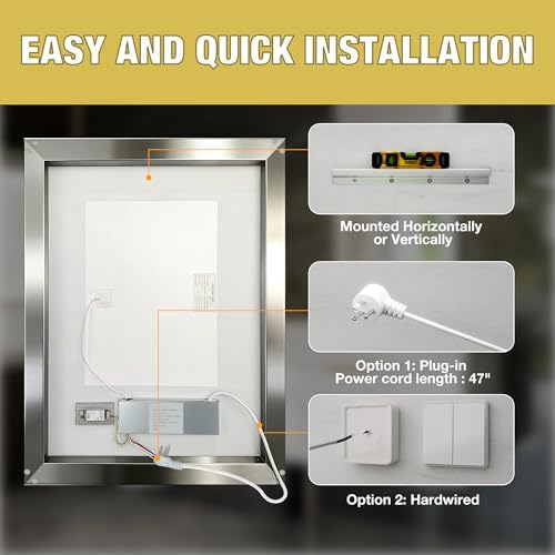 30x36 LED Bathroom Mirror with Lights, Beveled Framed Smart Bathroom Vanity - Image 7
