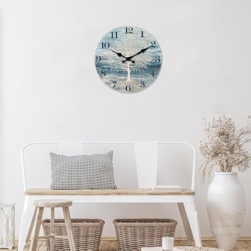 XFM Blue Silent Wooden Wall Clock 12 Inch Framhouse Tree of Life - Image 4