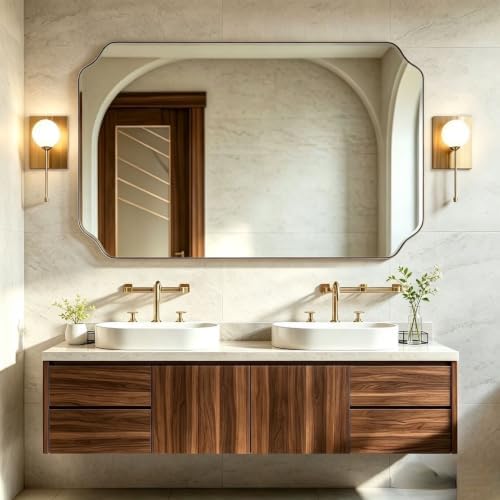 ANDY STAR 30"x48" Gold Bathroom Mirror, Large Scalloped Wall Mirror, Brushed by ANDYSTAR