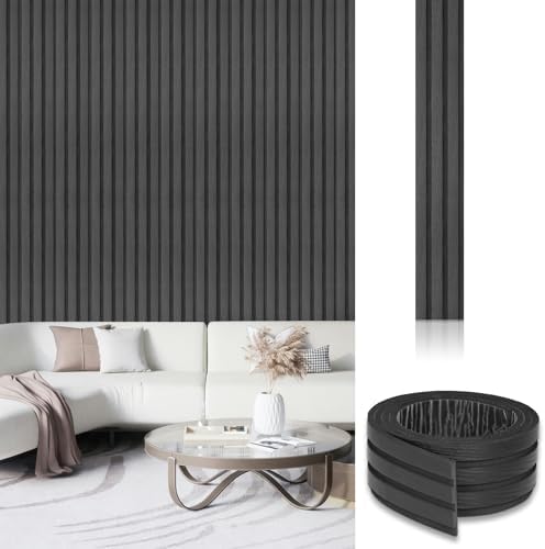 Peel and Stick Black Slat 3D Wall Panels 4"x98", Wood Acoustic Accent by WalDecoo