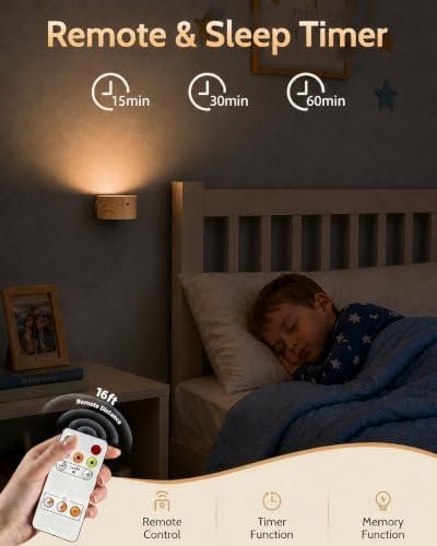 Rechargeable Wall Sconces with Remote, Magnetic Wall Lights, Wood 1 Pack - Image 3