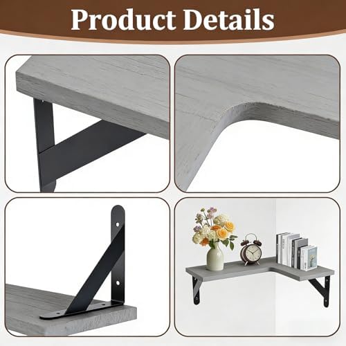 Corner Floating Shelves Set of 5, Rustic Wood Shelves - Image 5