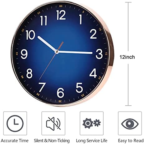Navy Blue Wall Clock, Quality Quartz Silent Non-Ticking Battery Operated - Image 3
