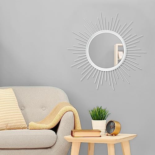 Sunburst Spoked White Large Wall Mirror Boho Home Circle Art Mirror Modern - Image 3