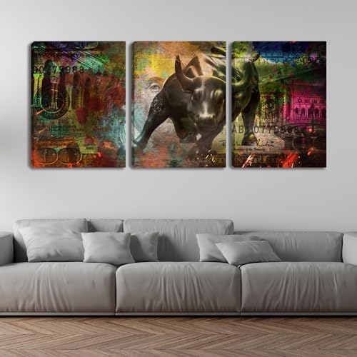 3 Pieces Bull Motivational Wall Art Canvas Poster Print Office Wall Decor - Image 2
