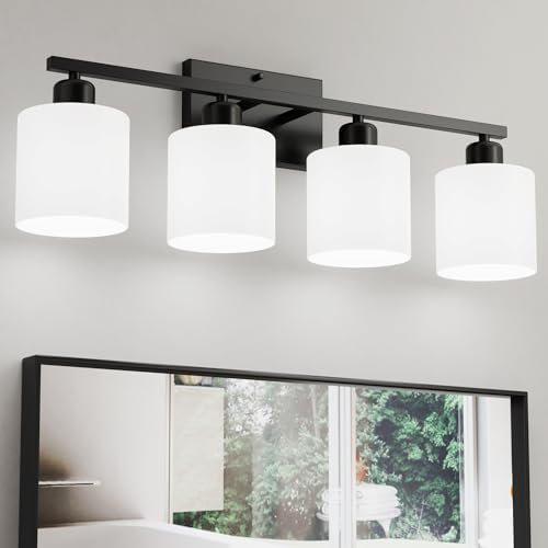 24 Inches Black Vanity Lights for Bathroom E26 Base White Lampshape by Dekang