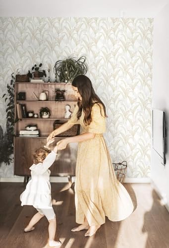 Heroad Peel and Stick Wallpaper Boho Contact Paper Modern Neutral Beige Leaf - Image 4