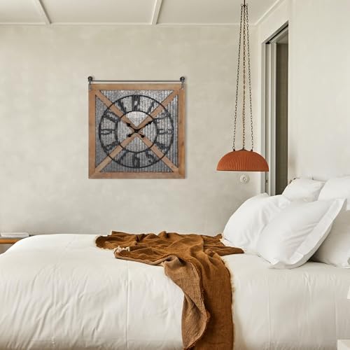 Oakrain Rustic Large Wall Clock, Classic Vintage Hanging Clock, Silent - Image 4