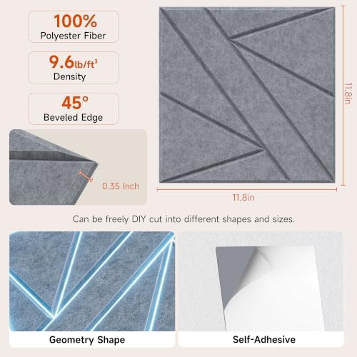 TO-TH Sound Proofing Wall Panels Self-Adhesive Acoustic Panel 12 Pack - Image 2