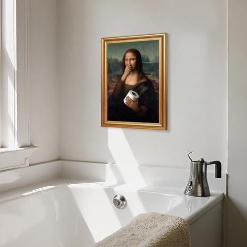 ICHZUMW Gold Framed Funny Mona Lisa Toilet Paper Canvas Wall Art, 12x16 In - Image 5
