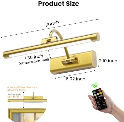 Picture Light for Wall Battery Powered, Dimmable 3 Color Temps 350LM Remote - Image 6