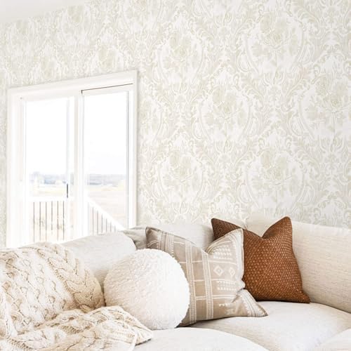 Ismoon Floral Peel and Stick Wallpaper Vintage Beige Damask Wall Paper - Image 2