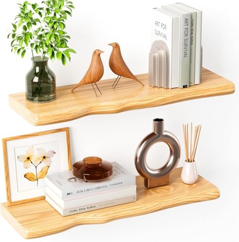 Organic Wavy Edge Floating Shelves, Hidden Brackets, 2 Pack 24 in by Unknown