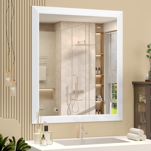 SMIROR 28x32 Matte White Bathroom Vanity Mirror by SMIROR
