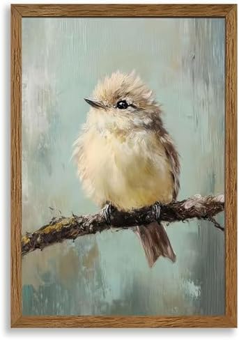 AVECCO Cute Funny Fluffy Bird on Branch Wall Art Canvas Framed 20x30 inches by Unknown