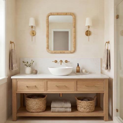 Barnyard Designs Rattan Wall Mirror Natural Honey - Image 4