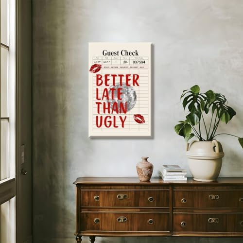 Funky Red Girly Wall Art Better Late Than Ugly Posters Retro Guest Check Art - Image 7