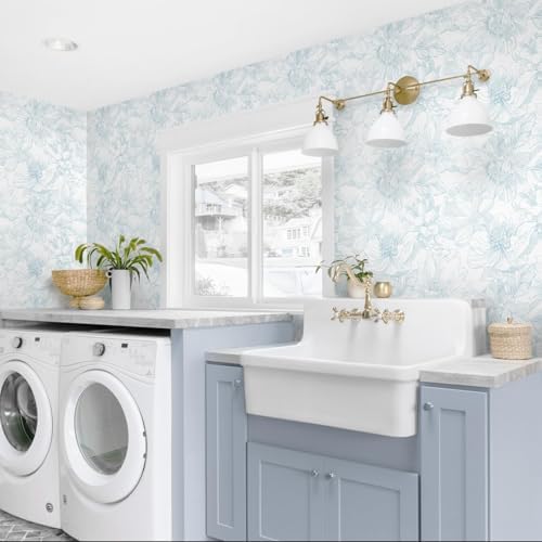 Dimoon 118"x17.3" Peel and Stick Wallpaper Blue Floral Contact Paper Boho White - Image 6