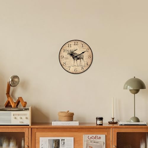 Moose Wooden Wall Clock 14 Inch Silent Non-Ticking - Image 5