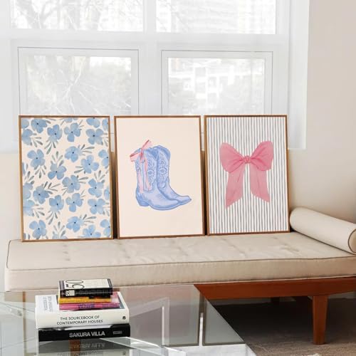 Blue and Pink Preppy Poster Set of 6 Cute Coquette Bow Boots Wall Art Aesthetic - Image 6