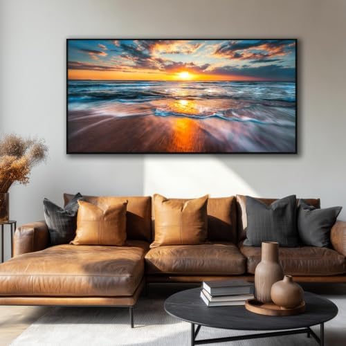 Framed Ocean Wall Art for Living Room, Large 59x29 Inches Coastal Beach Canvas - Image 5