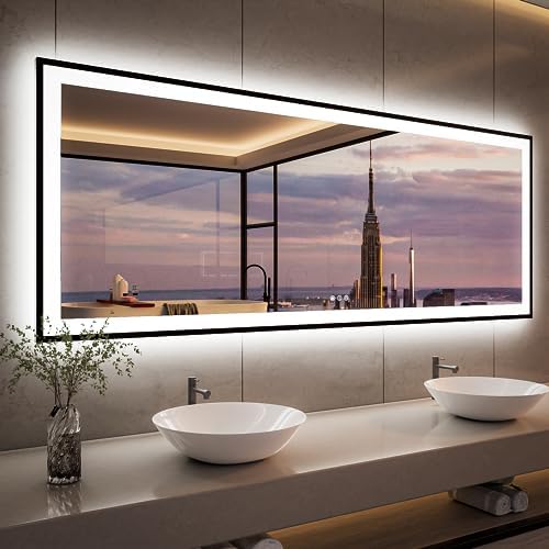 ISKM 84x32 Framed LED Bathroom Mirror, Dimmable Front & Backlit by ISKM-IStillKeepMovin