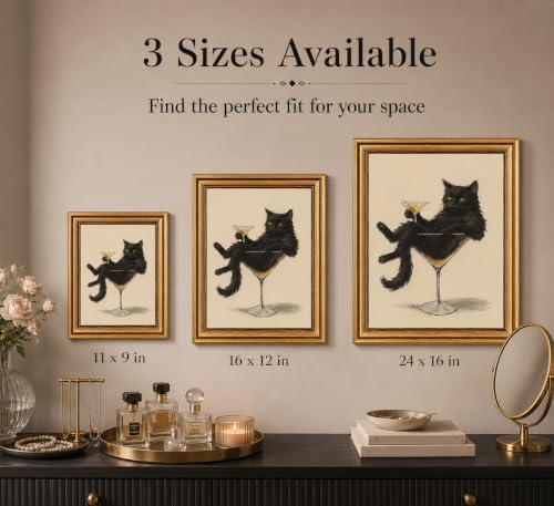 Gold Framed 3D Textured Wall Art, Vintage Black Cat Martini Canvas Prints - Image 5