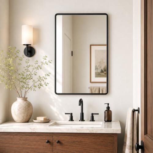 pertetey Black Bathroom Mirror, Aluminum Frame Wall Mirror, 36 x 30 in by PERTETEY