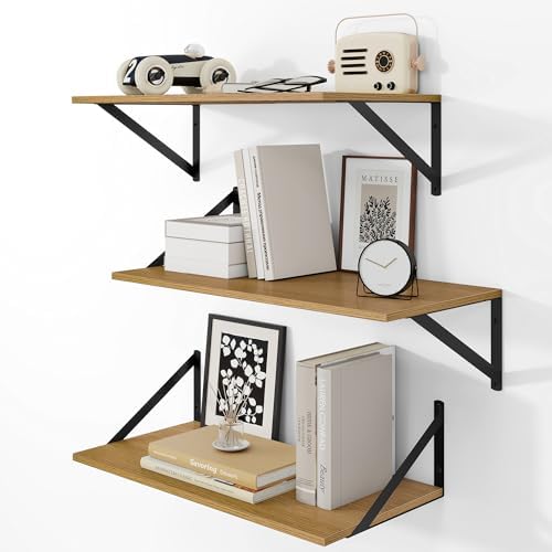 Heimlove 24W x 12D Deep Floating Shelves Set of 3 Oak by Heimlove