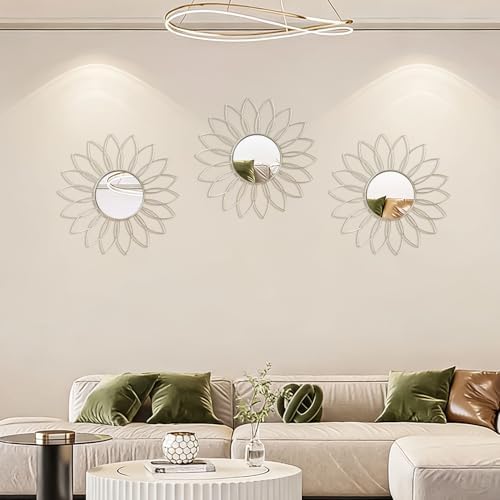 3 Pack Metal Mirrors for Wall Sunburst Wall Mirror Silver Wall Art Décor - Image 6