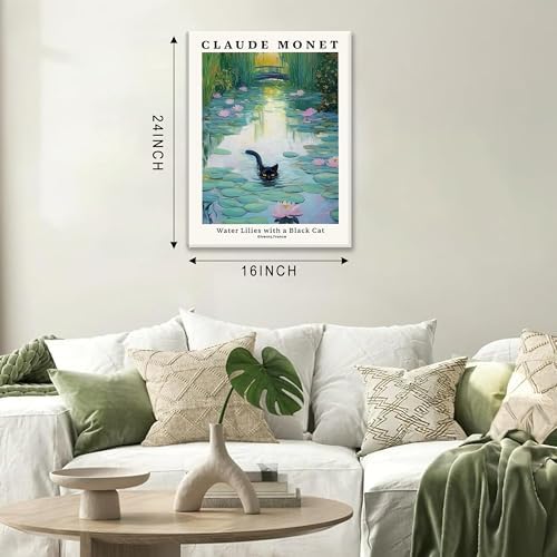 MUWAK Framed Black Cat Canvas Wall Art Set of 3 – Van Gogh Matisse Monet - Image 3