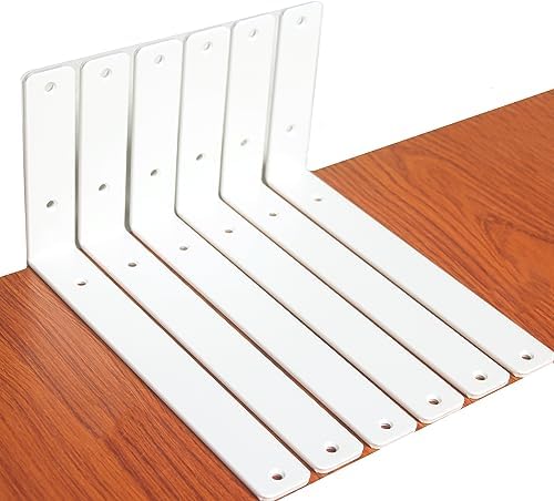 6 Pack - L 10" x H 6" x W1.5, 5mm Thick White L Shelf Bracket, Iron Shelf by MHMYDZ