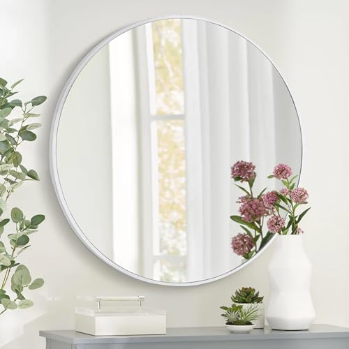 White Round Mirror 30 Inch for Bathroom by DUQIMOWALLMIRRORS